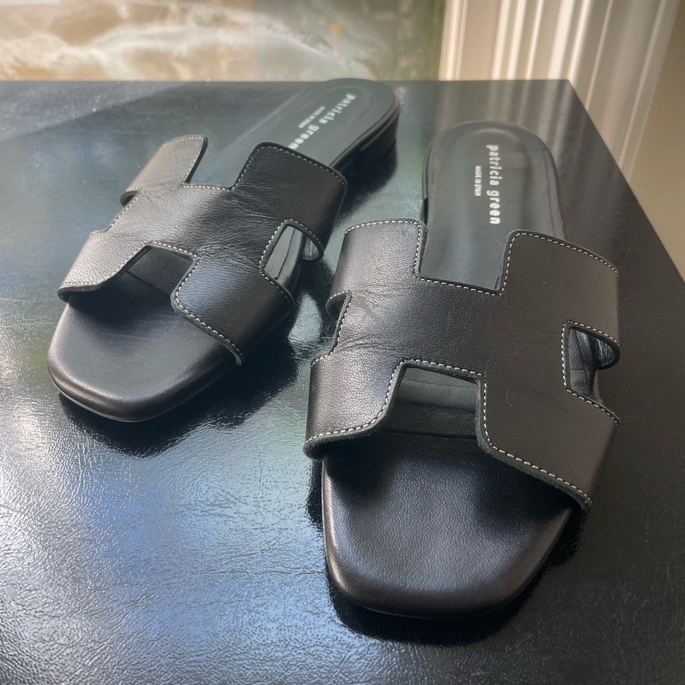 Patricia Green Black Leather Slides